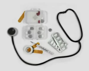 Image of medications and stethoscope